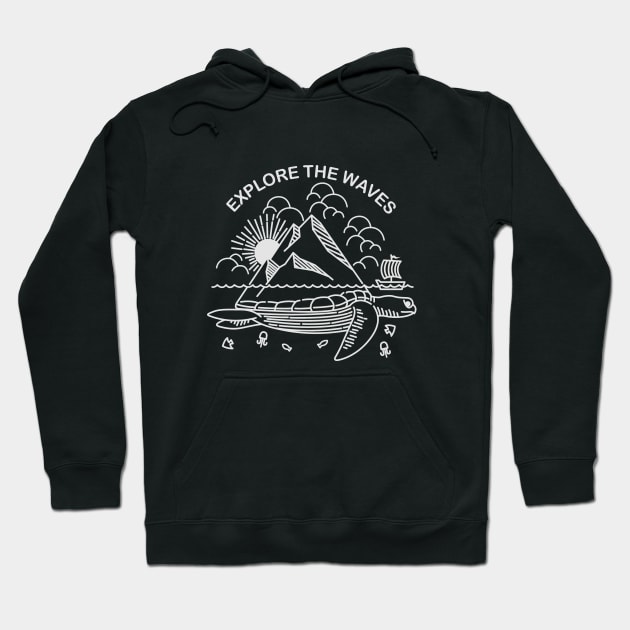 Explore the Waves Turtle Line Art - Turtle island line Hoodie by GemenStudio